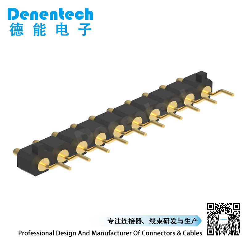 Denentech工厂直销3.00MM弹簧针H2.5单排公座90度SMT帯柱